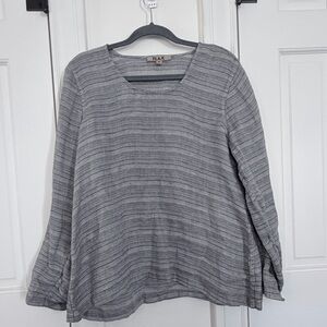 FLAX 100% Linen women’s shirt. Size Small. Grey and taupe